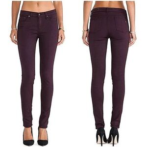 rag & bone sz 26 Mulberry Plush Twill Women's Leggings Lamb Leather Black Piping